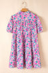 Floral Print Half Button Puff Sleeve A Line Mini Dress