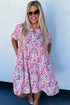 Floral Print Half Button Puff Sleeve A Line Mini Dress