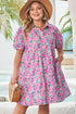 Floral Print Half Button Puff Sleeve A Line Mini Dress