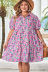 Floral Print Half Button Puff Sleeve A Line Mini Dress
