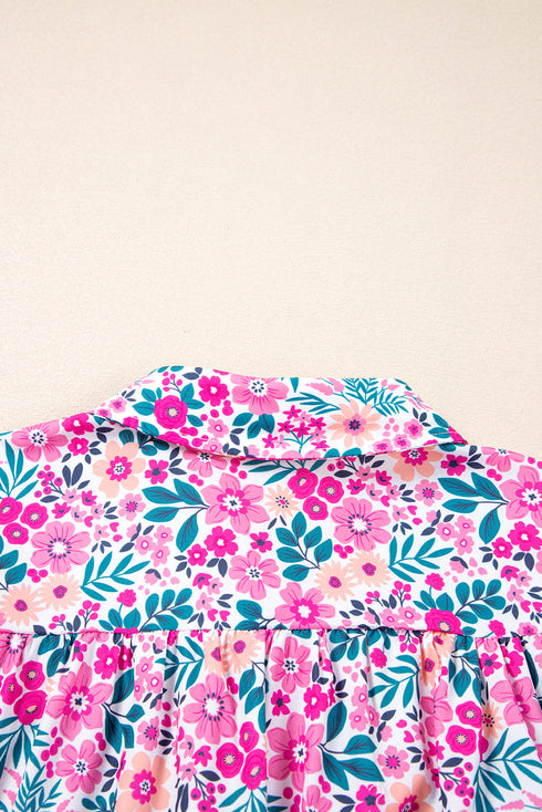 Floral Print Half Button Puff Sleeve A Line Mini Dress
