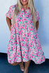 Floral Print Half Button Puff Sleeve A Line Mini Dress