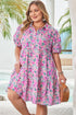 Floral Print Half Button Puff Sleeve A Line Mini Dress