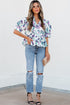 Floral Print Half Sleeve Ricrac Trim Peplum Top