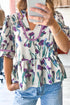 Floral Print Half Sleeve Ricrac Trim Peplum Top