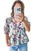 Floral Print Half Sleeve Ricrac Trim Peplum Top