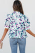 Floral Print Half Sleeve Ricrac Trim Peplum Top