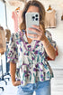 Floral Print Half Sleeve Ricrac Trim Peplum Top