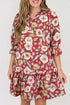 Floral Print Half Sleeve Short Shift Dress