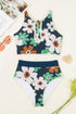 Floral Print Half Zip High Waist Two Piece Swimsuit