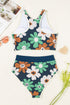Floral Print Half Zip High Waist Two Piece Swimsuit