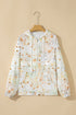 Floral Print Half Zip Hooded Long Sleeve Pullover Top