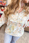 Floral Print Half Zip Hooded Long Sleeve Pullover Top