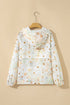 Floral Print Half Zip Hooded Long Sleeve Pullover Top