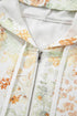 Floral Print Half Zip Hooded Long Sleeve Pullover Top