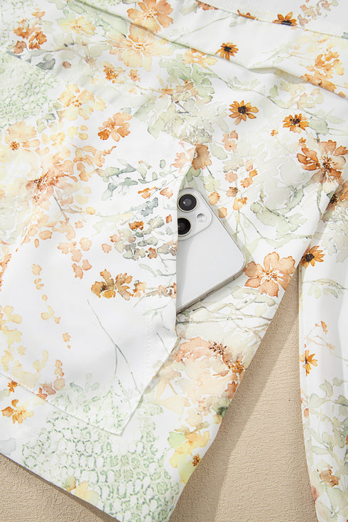 Floral Print Half Zip Hooded Long Sleeve Pullover Top