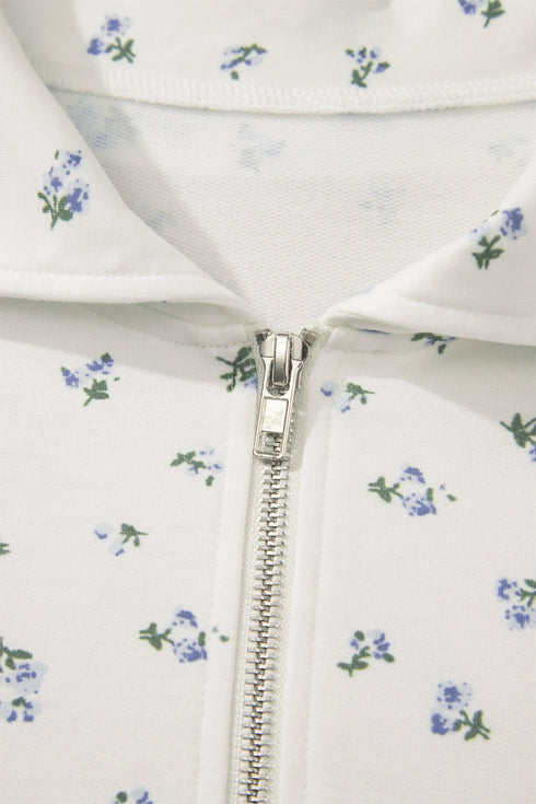 Floral Print Half Zip Top Matching Short Set