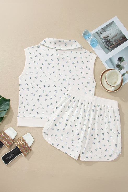 Floral Print Half Zip Top Matching Short Set
