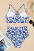 Floral Print Hardware Accent Notched Neck High Waist Bikini Set