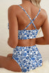Floral Print Hardware Accent Notched Neck High Waist Bikini Set