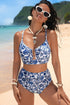 Floral Print Hardware Accent Notched Neck High Waist Bikini Set
