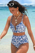 Floral Print Hardware Accent Notched Neck High Waist Bikini Set