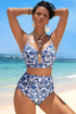 Floral Print Hardware Accent Notched Neck High Waist Bikini Set