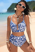 Floral Print Hardware Accent Notched Neck High Waist Bikini Set