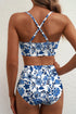 Floral Print Hardware Accent Notched Neck High Waist Bikini Set