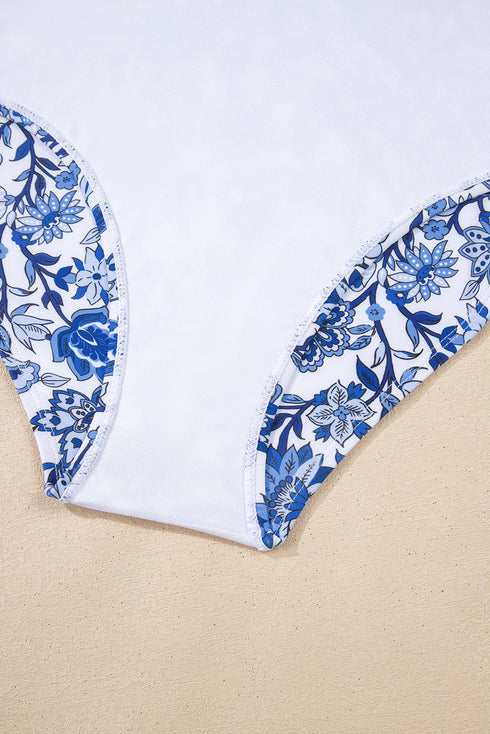 Floral Print Hardware Accent Notched Neck High Waist Bikini Set