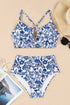 Floral Print Hardware Accent Notched Neck High Waist Bikini Set