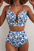 Floral Print Hardware Accent Notched Neck High Waist Bikini Set