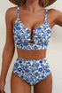 Floral Print Hardware Accent Notched Neck High Waist Bikini Set