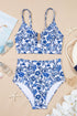 Floral Print Hardware Accent Notched Neck High Waist Bikini Set