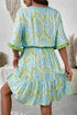 Floral Print High Waist Ruffle Sleeve A Line Dress