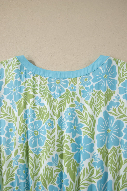 Floral Print High Waist Ruffle Sleeve A Line Dress