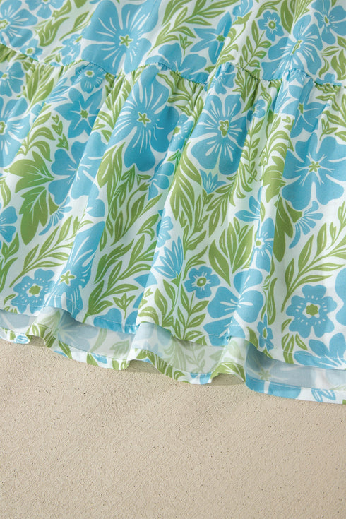 Floral Print High Waist Ruffle Sleeve A Line Dress