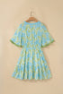 Floral Print High Waist Ruffle Sleeve A Line Dress
