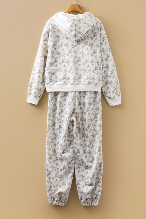Floral Print Hoodie And Drawstring Jogger Pant Set