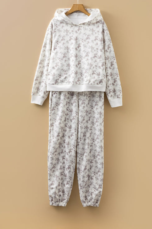 Floral Print Hoodie And Drawstring Jogger Pant Set