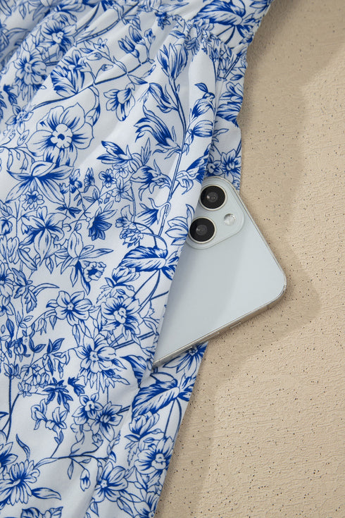 Floral Print Knot Strap High Waist Flared Maxi Dress