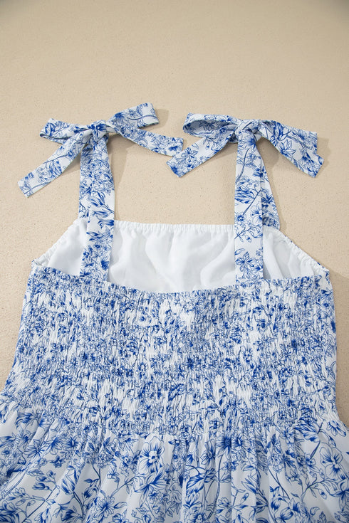 Floral Print Knot Strap High Waist Flared Maxi Dress