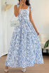 Floral Print Knot Strap High Waist Flared Maxi Dress