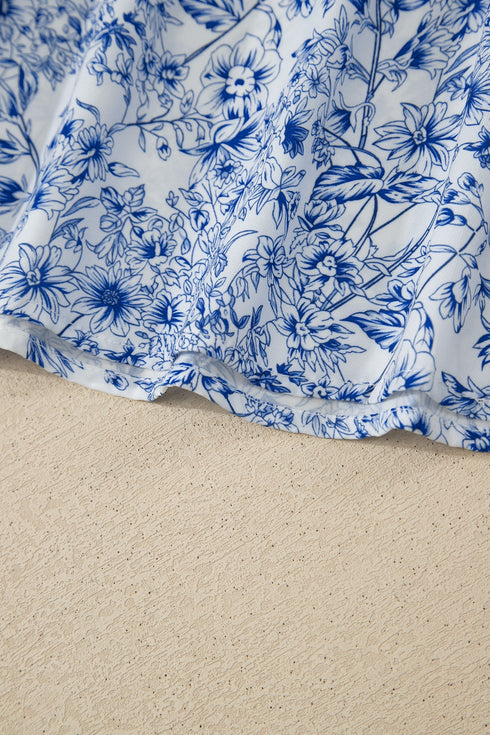 Floral Print Knot Strap High Waist Flared Maxi Dress