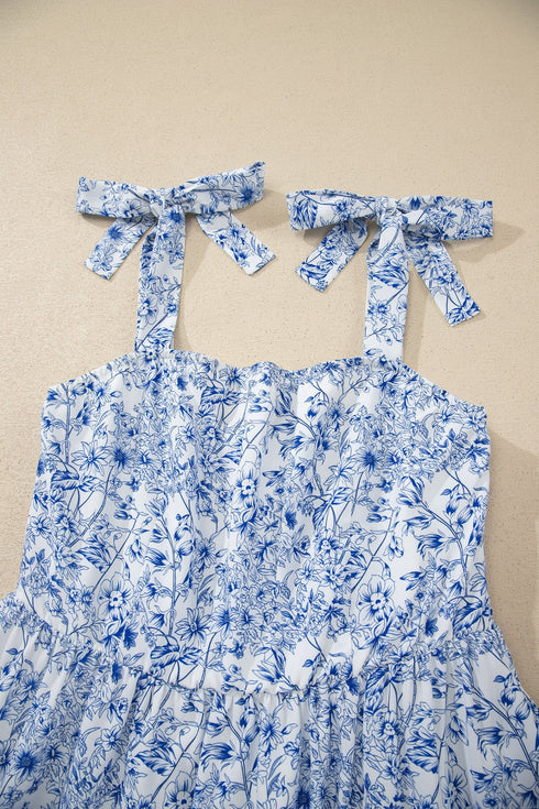 Floral Print Knot Strap High Waist Flared Maxi Dress