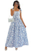 Floral Print Knot Strap High Waist Flared Maxi Dress