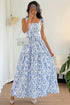 Floral Print Knot Strap High Waist Flared Maxi Dress