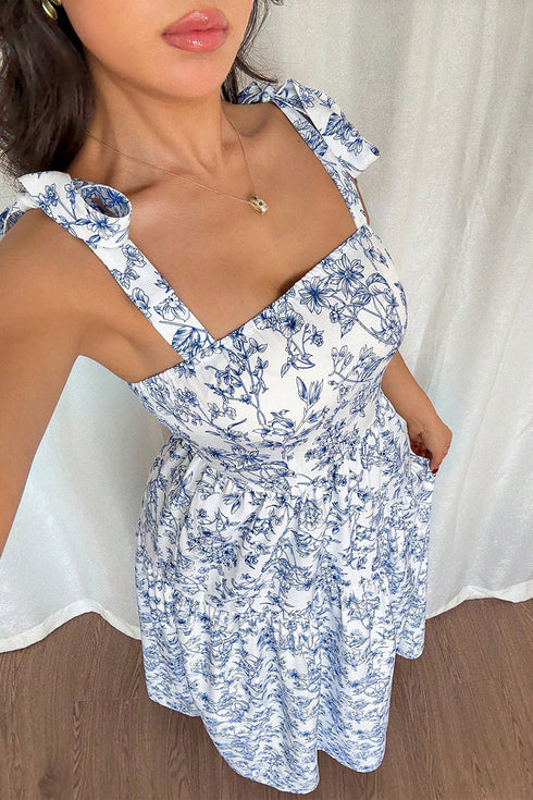 Floral Print Knot Strap High Waist Flared Maxi Dress