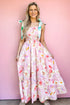 Floral Print Knotted Shoulder Smocked Maxi Dress