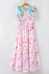 Floral Print Knotted Shoulder Smocked Maxi Dress